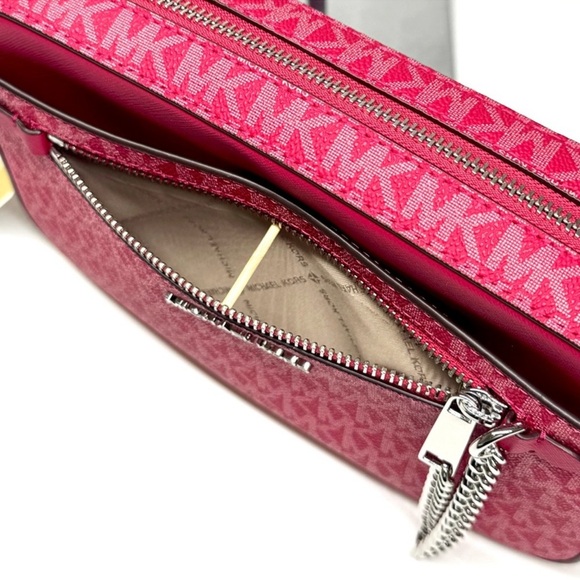 Michael Kors Large Jet Set Large Signature Logo Crossbody Bag - Dark Raspberry - Picture 8 of 10